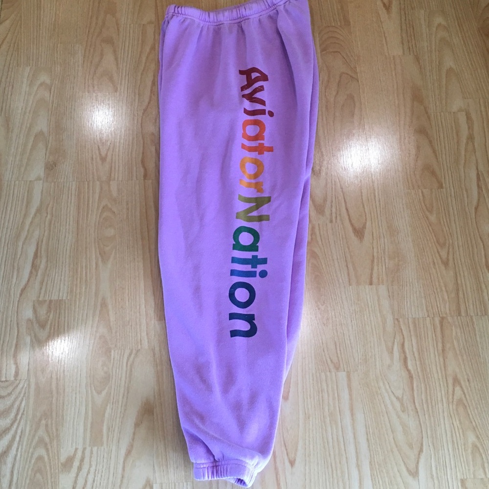 Aviator Nation Women Lavender Sweatpants with Rainbow Logo